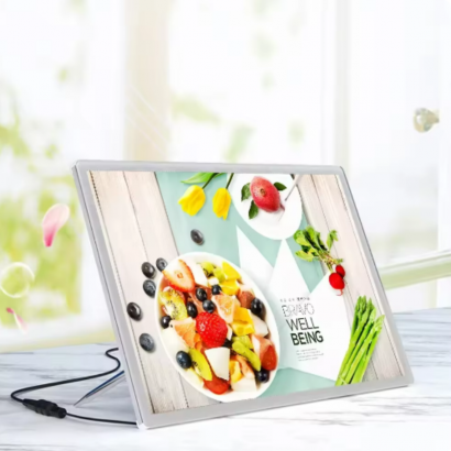 PANEL MENU SLIM BOX 1 CARA A4 CON PINES (225X304) COLOR PLATEADO